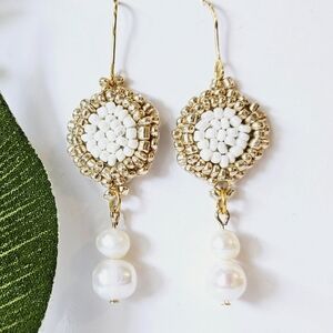 2/$27 | Genuine Pearl Shield Beaded Indigenous Hoop Earrings | Handmade